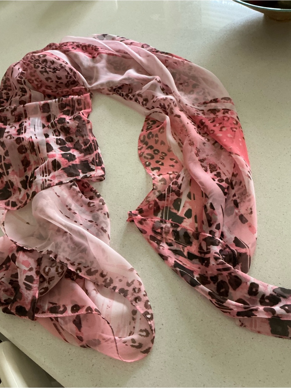 Pink Leopard Print Sheer silk Scarf